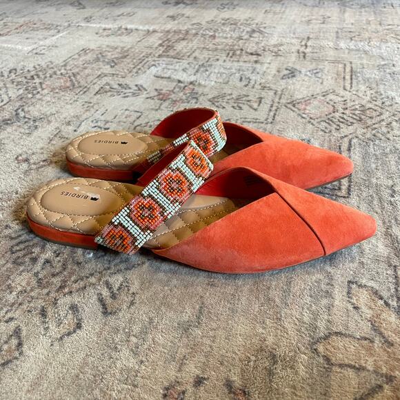 Birdies The Swan Flat Spice SZ 9 Aztec Boho Beaded Pointed Toe Flats Orange Teal - Picture 3 of 8